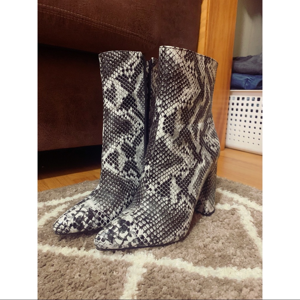pretty little thing snakeskin heeled booties